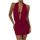 SOLY HUX Women's Sexy Deep V Neck Halter Bodycon Mini Dress Sleeveless Party Club Dresses