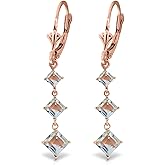 14k Rose Gold Square-shaped Aquamarines Dangle Earrings