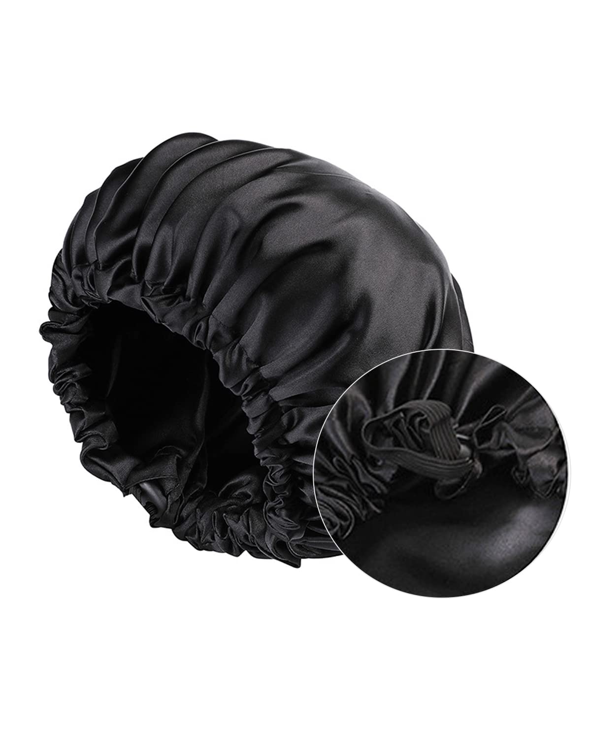 MUFEKUM Satin Bonnet for Sleeping, Adjustable Double Sided, Silk for Women, Girls & Men, Curly & Black Hair (All Black)