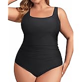 Daci Women's Plus Size One Piece Swimsuit - Tummy Control Athletic Bathing Suit with Square Neck