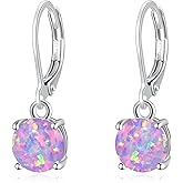 CiNily Round-Cut Opal Dangle Earrings, Green Fire Opal Rhodium Plated Women Jewelry Leverback Gemstone Drop Earrings