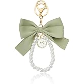 Cute Ribbon Bow Keychain with Pearl, Elegant Bag Charm for Women, Fashion Purse Handbag Tote Backpack Accessories
