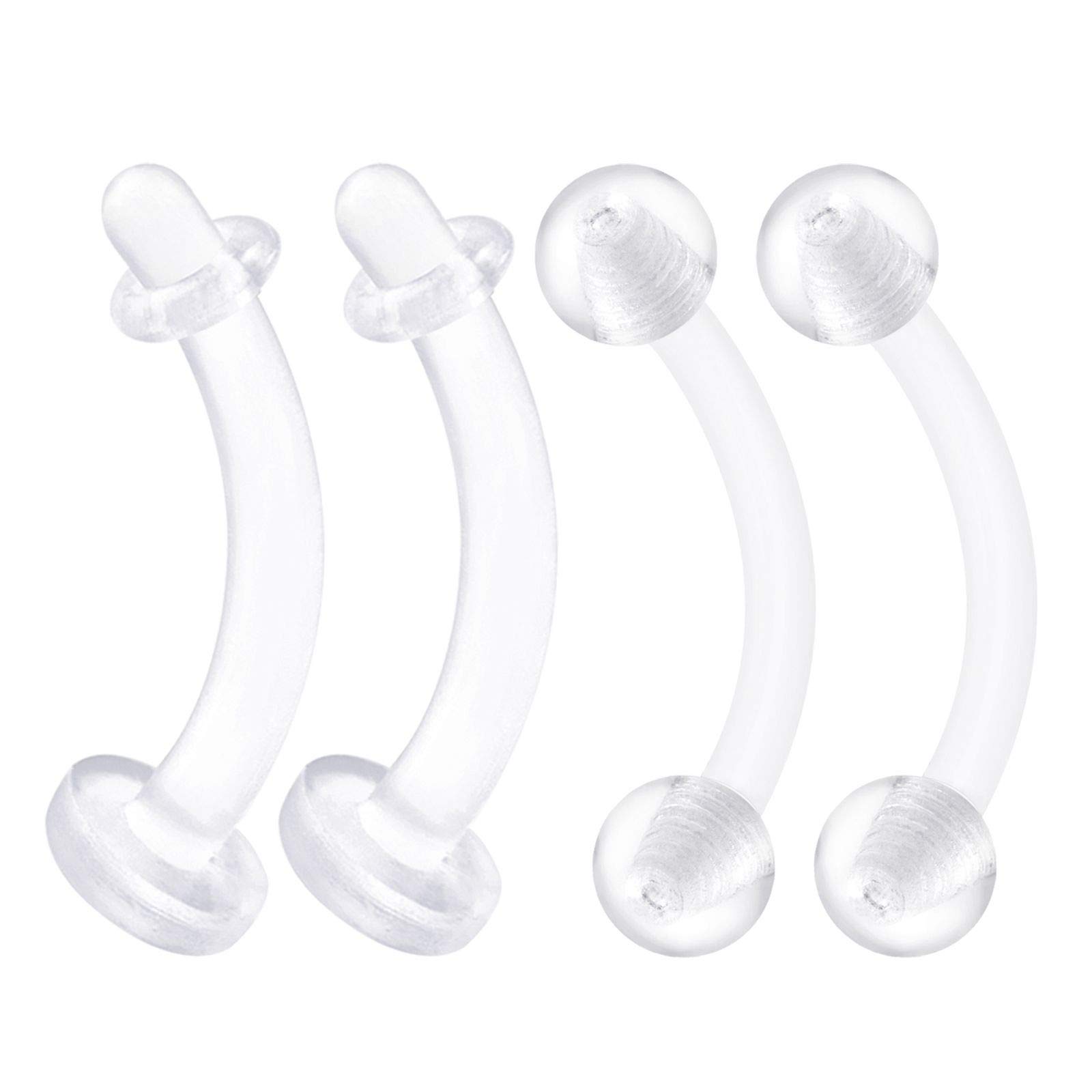 KJM FASHION 4PCS Bioplastic Clear Curved Barbell Retainer 16 Gauge 5/16 8mm Ball Helix Nose Rook Earrings Eyebrow Piercing Jewellery 2494