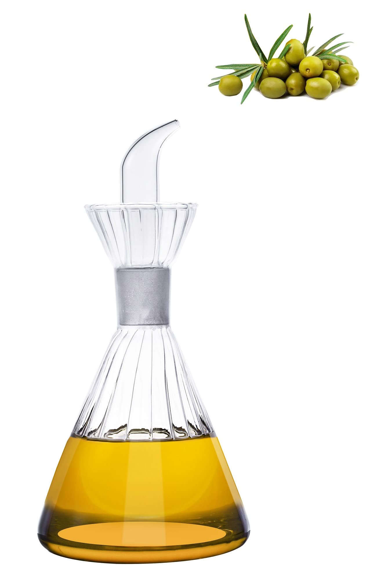 HAIZEEN 250ml/9oz No Funnel Needed Olive Oil & Vinegar Dispenser Glass Cruet Decanter for Kitchen,Lab Glassware Seal Handicraft Keeps Oil Fresh Longer