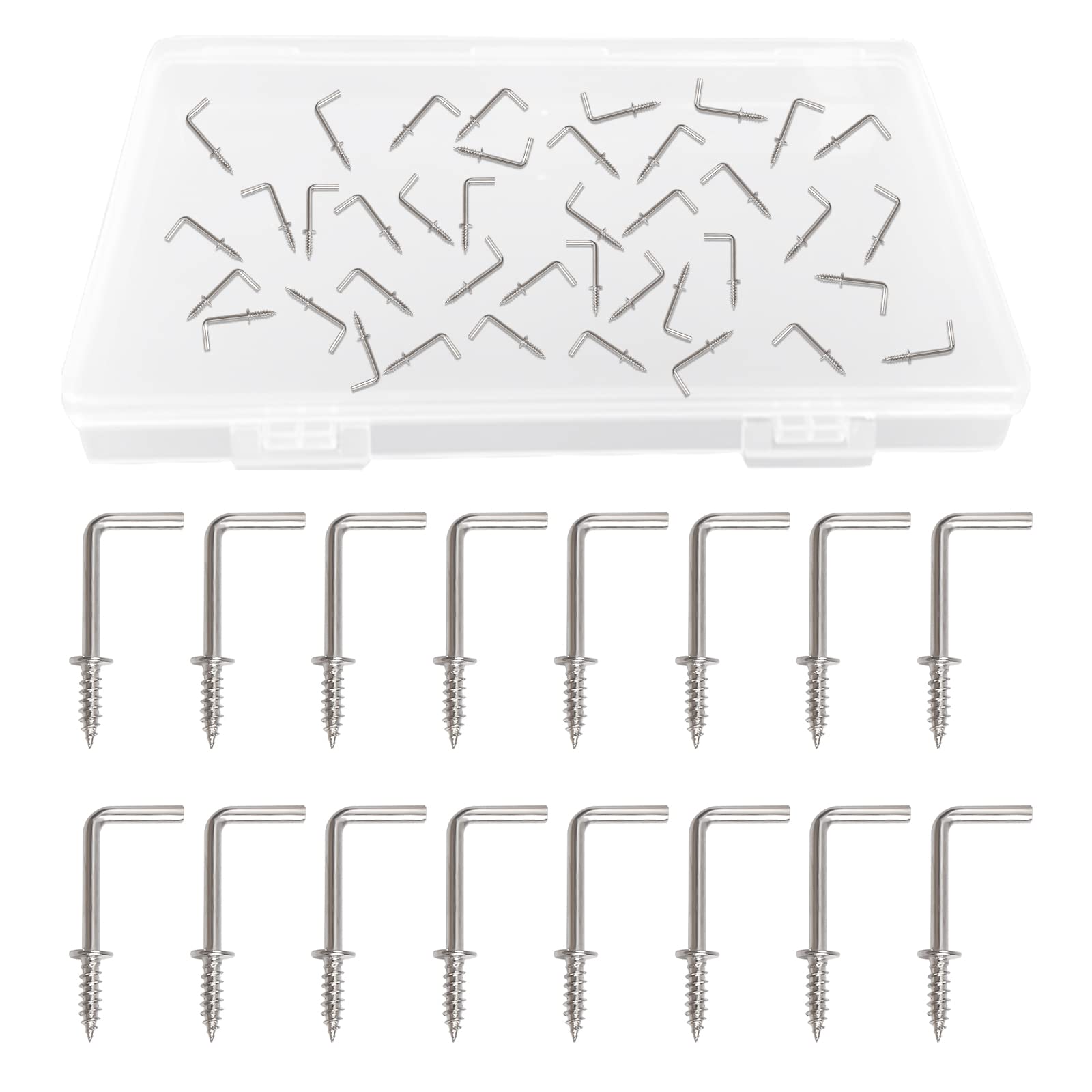 UFURMATE Screw in Hooks, 80Pcs Copper Plated L Shaped Hooks Shouldered Dresser Cup Hooks Right Angle Hooks Self Tapping Screw Hooks for Indoor and Outdoor Hanging (Silver) — image 1