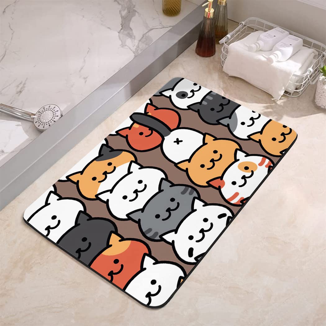 YISUMEI Cute Cartoon Cat Bathroom Mat, Non-Slip Super Absorption Bath Carpet with Rubber Backing, Fit Under Bathroom Doormat Floor Rugs for Shower Buthtub Sink, 17"x24"