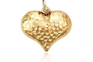 PORI JEWELERS 14K Solid Yellow Gold Heart Charm Pendants- Multiple Styles Available