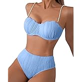 Jolefille High Waisted Bikini Sets for Women 2 Piece Underwire Swimsuits Tummy Control Bathing Suit Bandeau Teen Girl