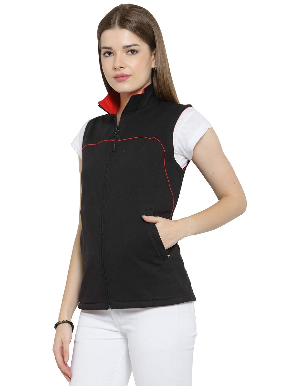 scott premium cotton sleeveless jacket for women - black