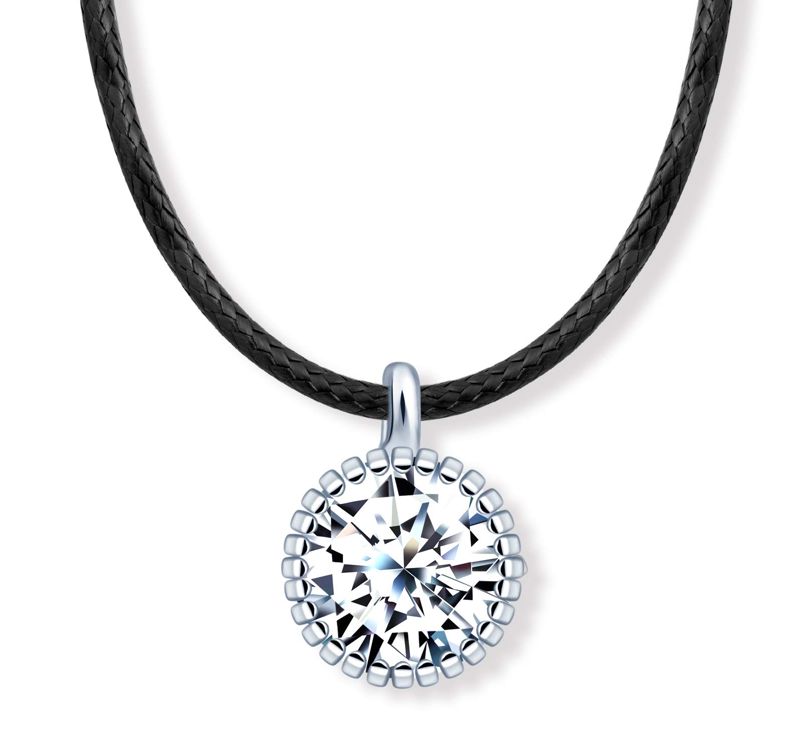 MicLee Women's girl's Necklace pendant, 925 Sterling Silver necklace, Fashion round diamond necklace, Choker, black leather rope, Inlaid zircon, beautiful and unique pendant