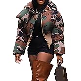 Seltaon Womens Cropped Camo Puffer Jacket Winter Warm Zip Up Quilted Short Coat Outerwears