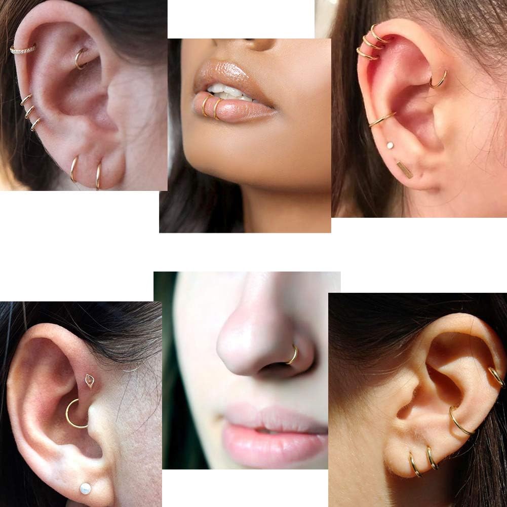 OUFER 16G 14K Solid Gold Hinged Clicker Segment Ring Lip Nose Hoop Helix Daith Tragus Septum Cartilage Earring 8MM - Image 5