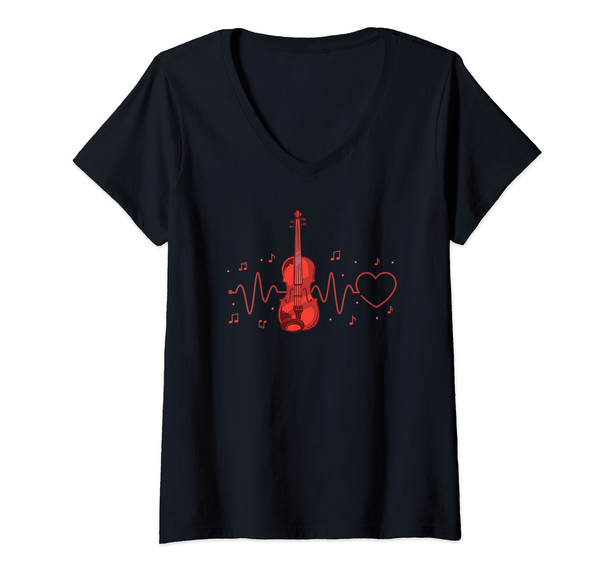 Womens Violin Heartbeat Violinist Orchestra Violin Player Teacher V-Neck T-Shirt