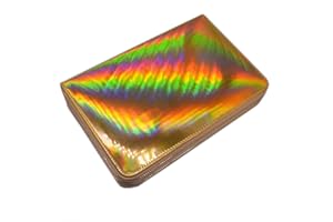 MEZERDOO 216 Slots Stamping Plate Holder Case Rainbow Laser Design Round Square Rectangular Nail Art Stamp Template Organizer 1pcs Empty Nail Art Plate Case Bag (gold - 216 Slots)