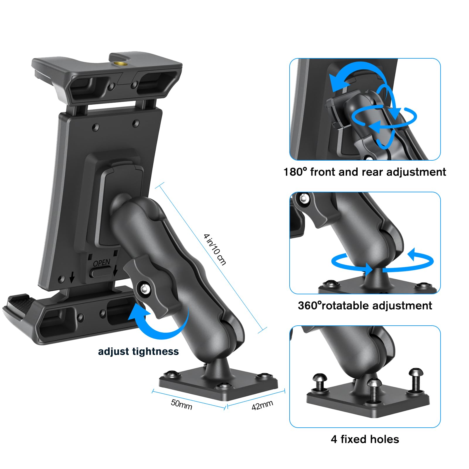 OHLPRO Car Tablet Holder - Heavy Duty Drill Base, Tablet Mount for Truck Compatible with iPad Samsung Tab 5