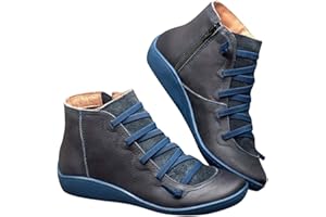 Dbzhuyn Ankle Boots for Women Low Heel Arch Support,Womens Fashion Ankle Boots Lace Up Zipper Boots & Booties Black Flat Heel Casual Dress Boots Slip On Short Booties Ladies Vintage Leather Boots