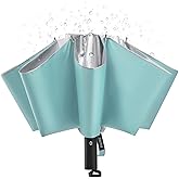 G4Free UPF 50+ UV Protection 54 Inch Large Reverse Travel Umbrella, 10 Ribs Windproof Compact Sun Blocking Inverted Car Umbrellas Automatic Open Close (Lake Blue/Silver)