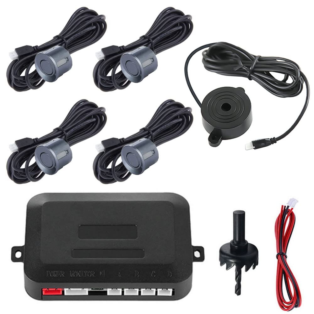 MOCNT Car Reverse Parking Sensors Car Rear Reverse Parking Radar System Car Parking Sensor Kit 4 Rear Sensor Auto Sound Alarm Alert Reverse Backup Radar Grey