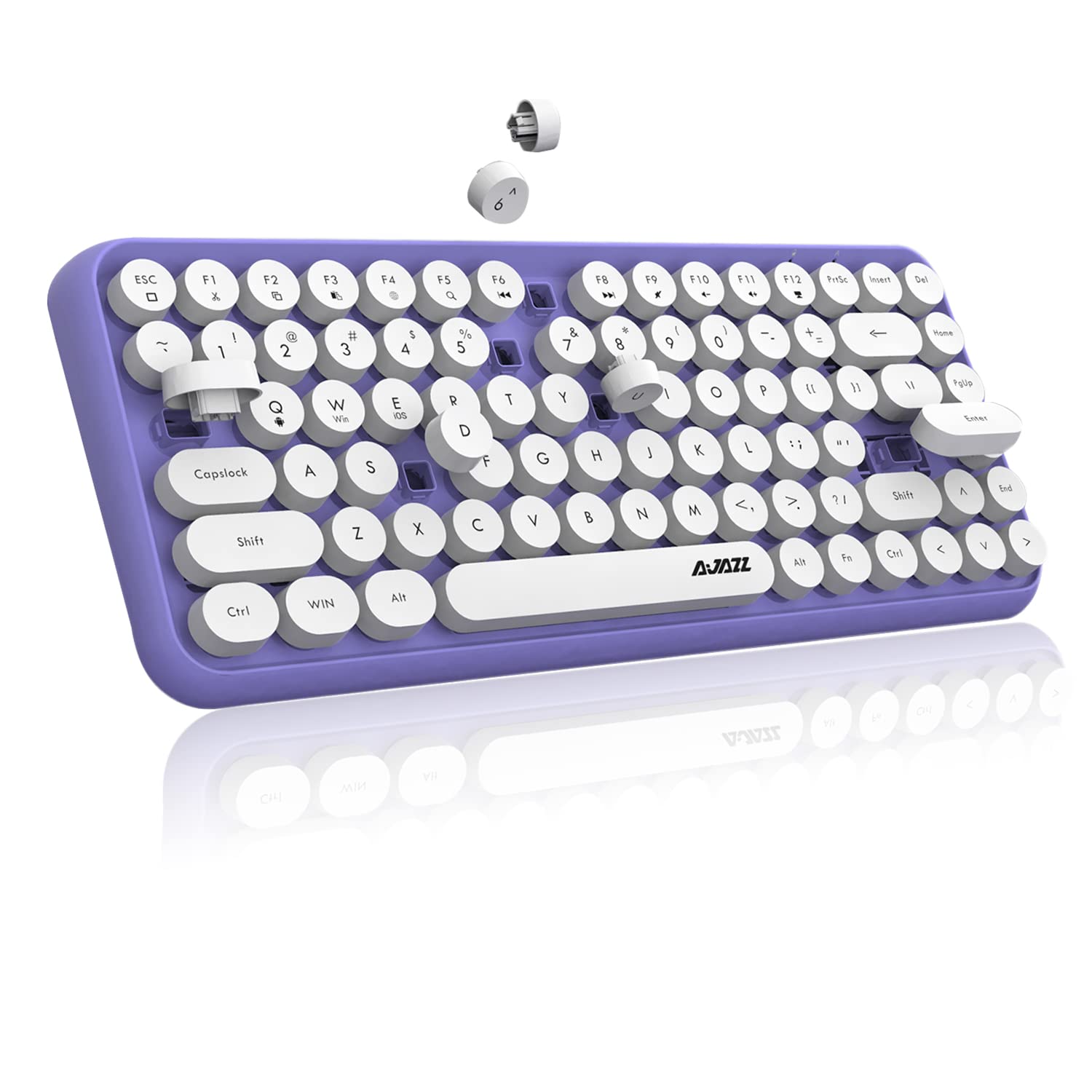 FELiCON 308i Retro Wireless Keyboard, Bluetooth Silent Cute Computer Keyboard with Round Punk Compact 84 keys, Lightweight, Matte Texture,Typewriter Design for PC, Laptop, Mac, Phone-Purple