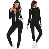 SWOMOG Womens Pajamas Jumpsuits Zip-up Hoodie Union Jumpsuit Romper Long Sleeve Sexy Onesie Bodysuits One Piece Sleepwear