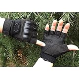 KevenAnna Tactical Gloves, Leather Pated Half Finger Military Gloves for Motor Driving, Outdoor, Camping, Hunting, Large, Black