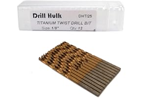 DRILL HULK Pack of 12, 1/8-Inch Titanium Nitride Coated Drill Bit, Premium M2 High Speed Steel, Jobber Length, for Metal, Plastic, Wood