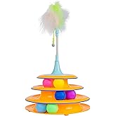 Catstages 2-in-1 Spring Teaser Cat Toy – Bouncy Interactive Cat Ball Track Add-On with Feathers & Bells, Blue