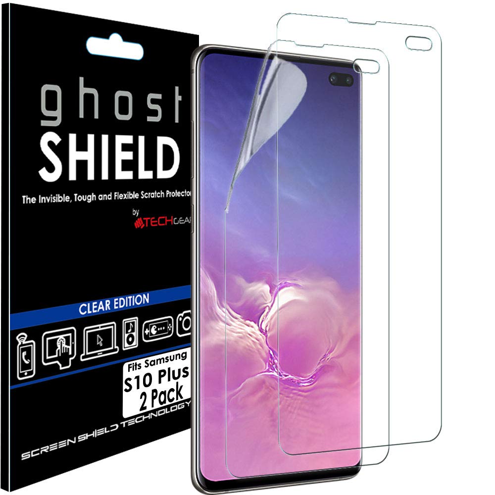 TECHGEAR [Pack of 2] Screen Protectors fit Samsung Galaxy S10 Plus S10+ [ghostSHIELD Edition] Reinforced TPU film Screen Protector Guard Covers [FULL Screen Coverage] Curved Screen, NOT for S10e, S10