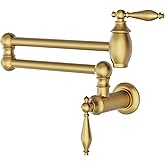 GIMILI Brushed Gold Pot Filler Faucet Wall Mount Kitchen Faucets Over Stove Faucet Folding Faucet with Double Joint Swing Arms