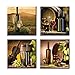 GOUPSKY Art - Vintage Red Grape Wine in Bottle and Cups Wall Art Pictures Paintings Kitchen Giclee Canvas Prints Stretched and Framed Wall Art for Home Decoration Dining Room 4pcs/Set