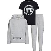 AEROPOSTALE Boys 3 Piece Outfit Set - Fleece Pullover Hoodie, Cargo Sweatpants, T-Shirt, Boys Activewear Set, Sizes 4-12