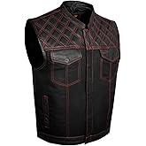 GARGOYLE BELLS Men's Denim & Leather Motorcycle Vest with Gun Pockets SOA Biker Club Vest with Diamond Padding For Riding