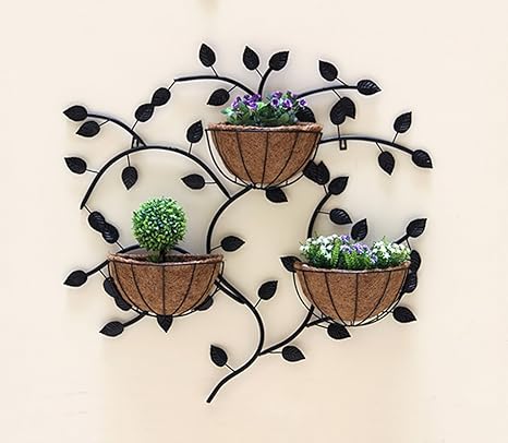 Amazon Co Jp 花のラックを吊るす ヨーロッパのクリエイティブアイアン壁 花柄の棚を吊るす 室内壁の装飾花ホルダー85 85cm 色 ブラック ホーム キッチン