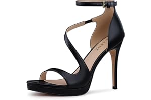 CELLENZ Stiletto Women High Heels: 4.3 Inch Comfortable Heels Prom Party Wedding, Peep Toe Platform Heels, Black White Silver Gold Strappy Heel Sandals