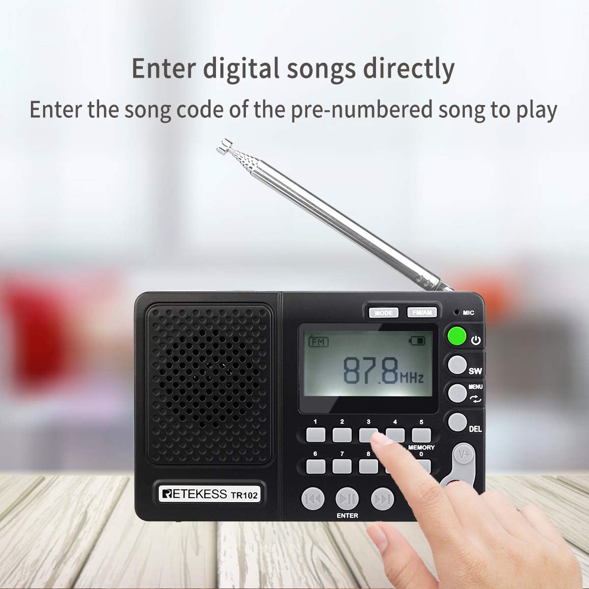 Retekess TR102 Shortwave Radio Portable AM FM Radio MP3 Player Support TF Card Digital Record Sleep Timer and Rechargeable Battery(Black): Home Audio & Theater