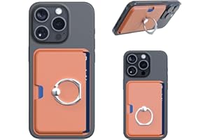 BINOCS Magnetic Phone Wallet with Ring Holder, Sidepush Mag-Safe Card Holder with 360 Degree Adjustable Ring Stand Compatible with iPhone 15/14/13/12 and Pro/ProMax Series Orange