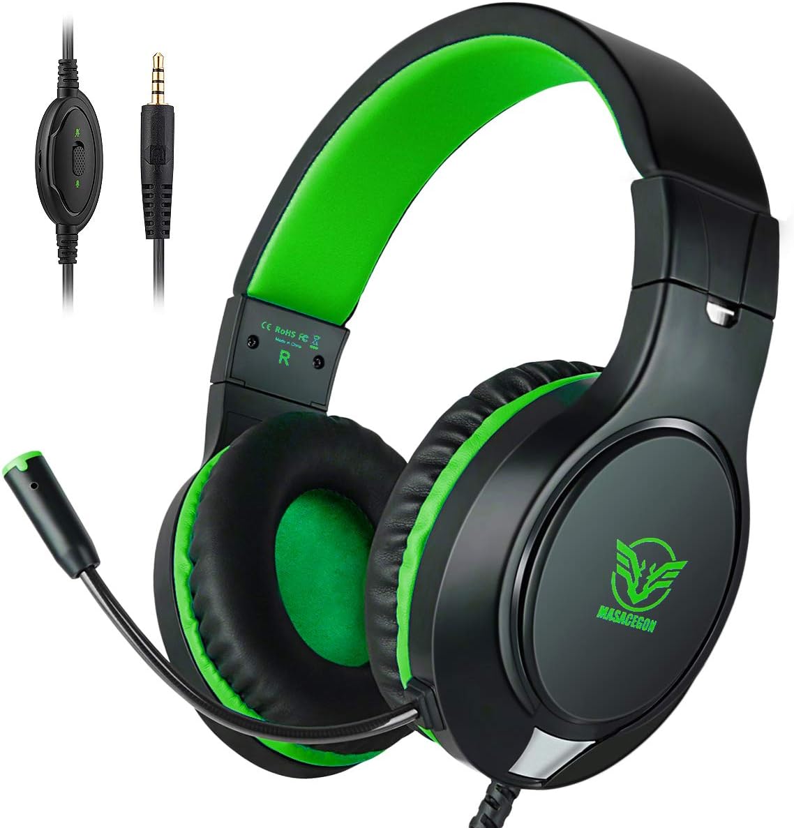 Gaming Headset for PS4 ,Xbox One Controller ,Wired Noise Isolation, Over-Ear Headphones with Mic ,Stereo Gamer Headphones 3.5mm(Green)