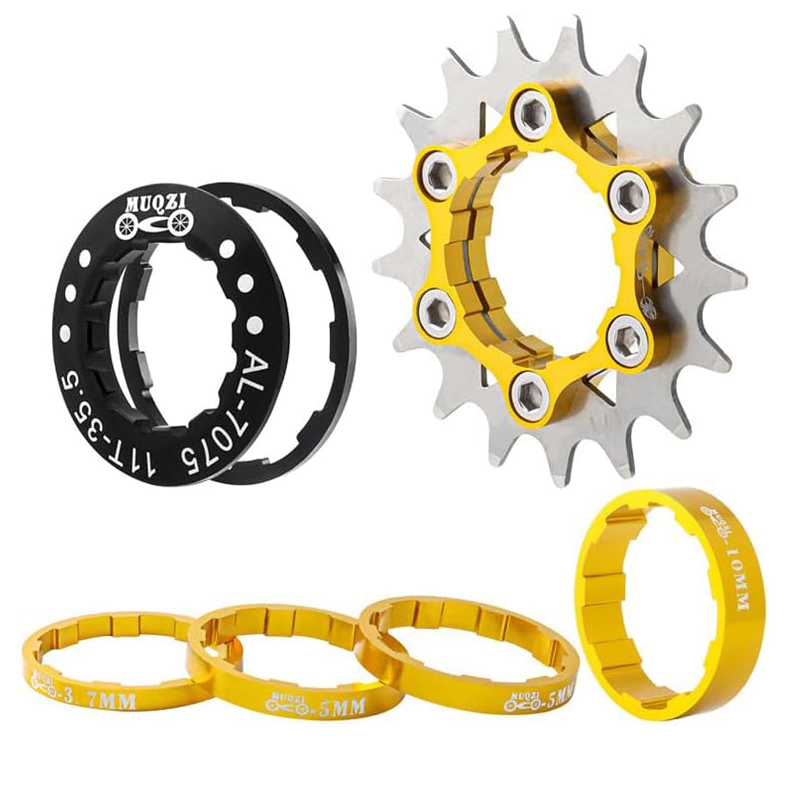 Yundxi Bike Single Speed Conversion Kit 12T13T/14T/15T/16T/17T/18T/19T/20T/21T/22T Bicycle Single Speed Cassette & Spacers Accessories (Gold, 15T)