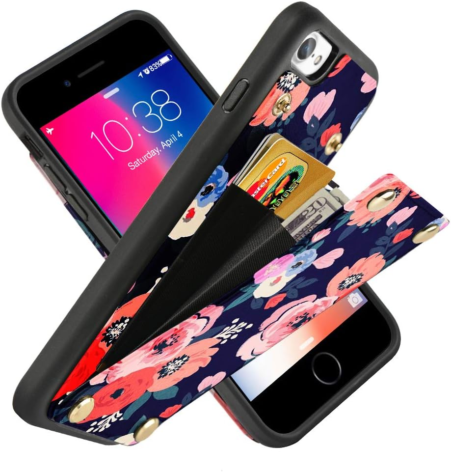 LAMEEKU iPhone SE 2nd Generation Wallet Case Floral, iPhone 7/8 Wallet Case Watercolor Red Flower Design Card Holder Case Leather Protective Cover for iPhone 7/8/SE 4.7'' - Watercolor Red Flower