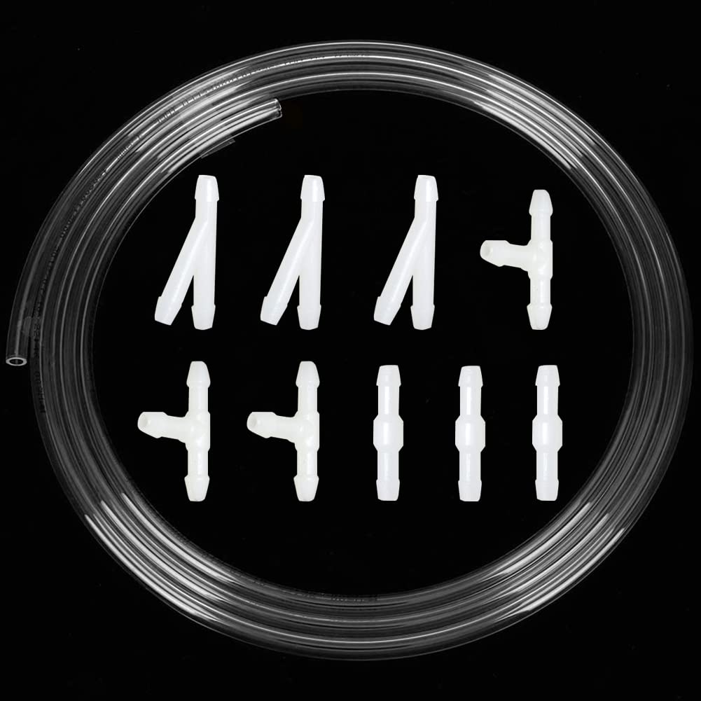 YIXISI 3m Car Windshield Washer Hose Kit, with 9 PCS Hose Connectors (Y I T-Type), Universal Windscreen Washer Hose, Rubber Windscreen Wiper Hose, Connecting Car Water Pump and Nozzle, Transparent