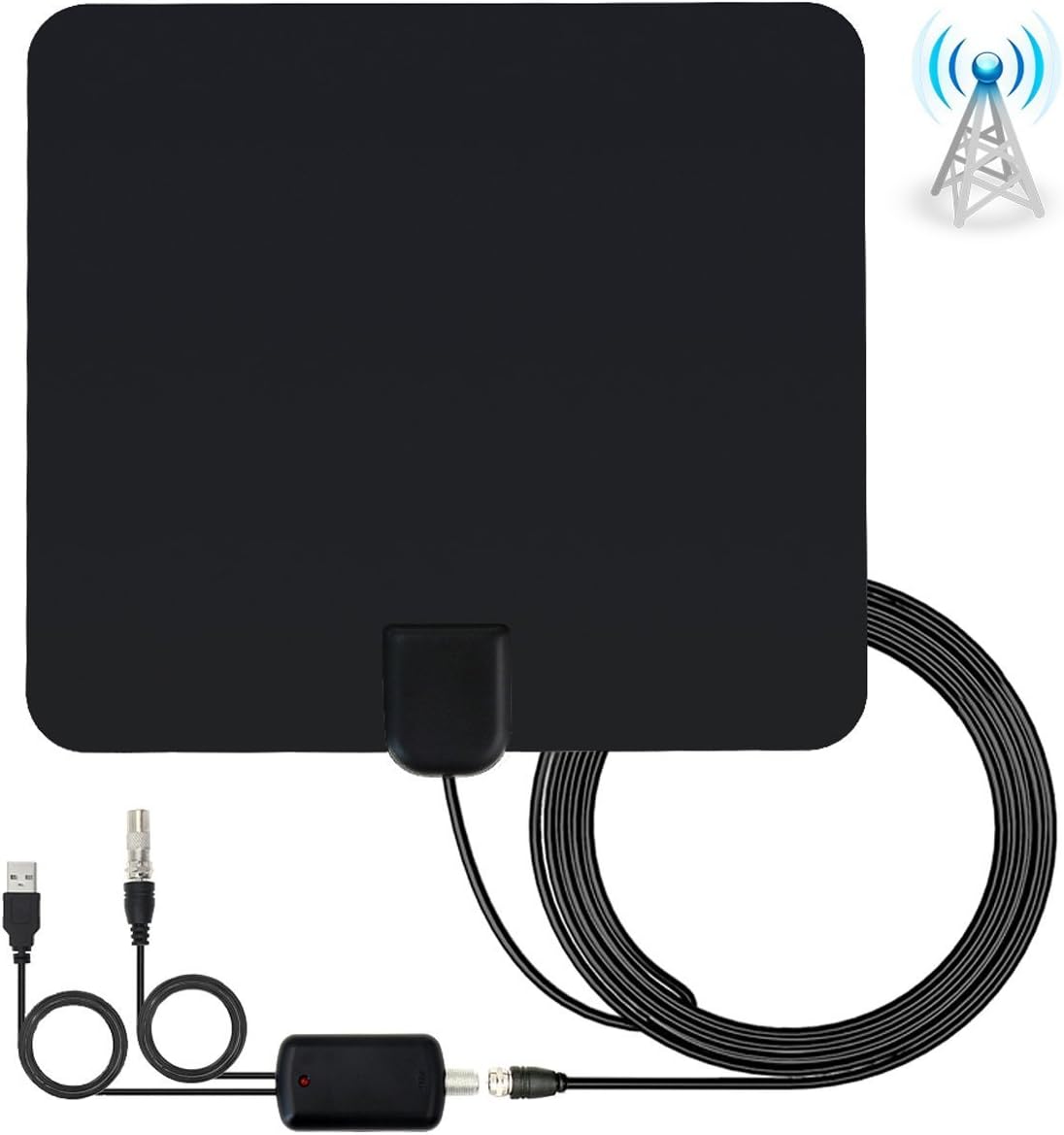 HDTV Aerial, ANCORA 2018 New Upgraded Ultra-Thin Amplified Digital TV Aerial 50 Miles Range Indoor TV Antenna with 1080P VHF/ UHF/ FM Stronger Reception, Detachable Amplifier Boost and 13FT Coax Cable