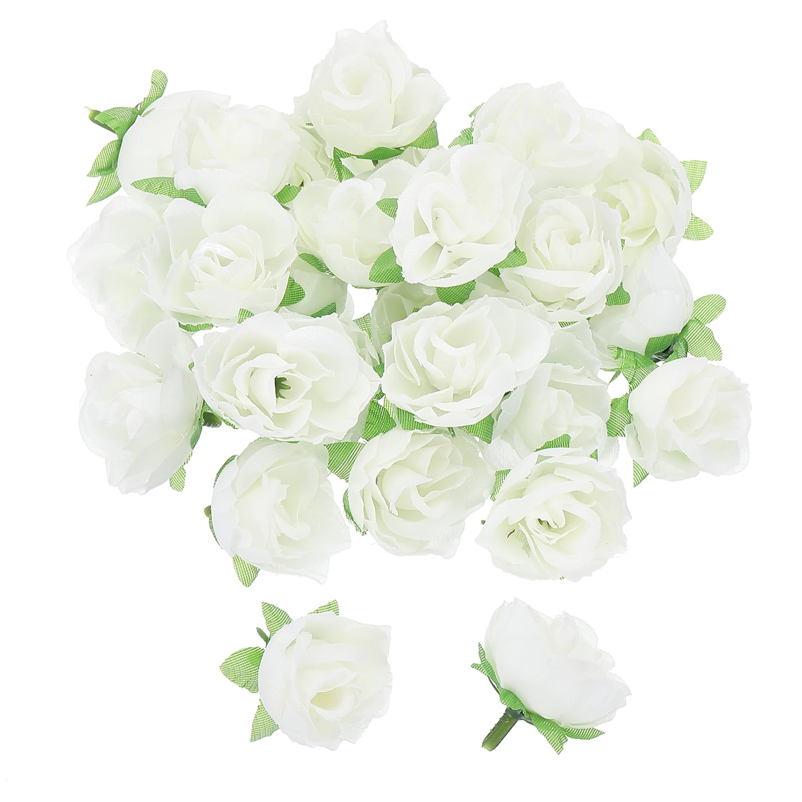 PATIKIL Mini Rose Artificial Flowers Bulk 1.2 Inch, 50 Pcs Silk Cloth Small Fake Flower Heads for Wedding Crafts Home Decor Decoration Party, White