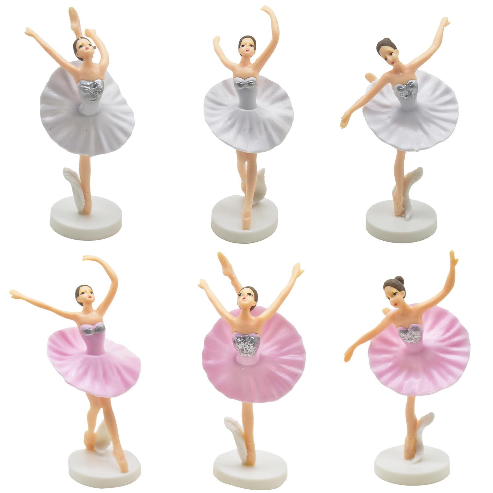 Photo 1 of Pinenjoy 6Pcs Ballerina Cake Topper Plastic Ballet Girl Figurine Realistic PVC Elegant Dancer Ornament for Birthday Party Home Shelf Table Car Decorations