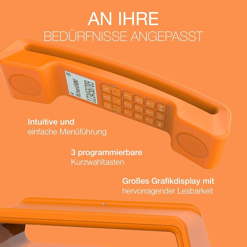 ePure Iconic - Schnurloses Festnetztelefon DECT - Vintage-Design - Großes, hochauflösendes Grafikdisplay - Freisprechfunktion - Anrufblockierungsfunktion - Orange — Foto 4 von 7