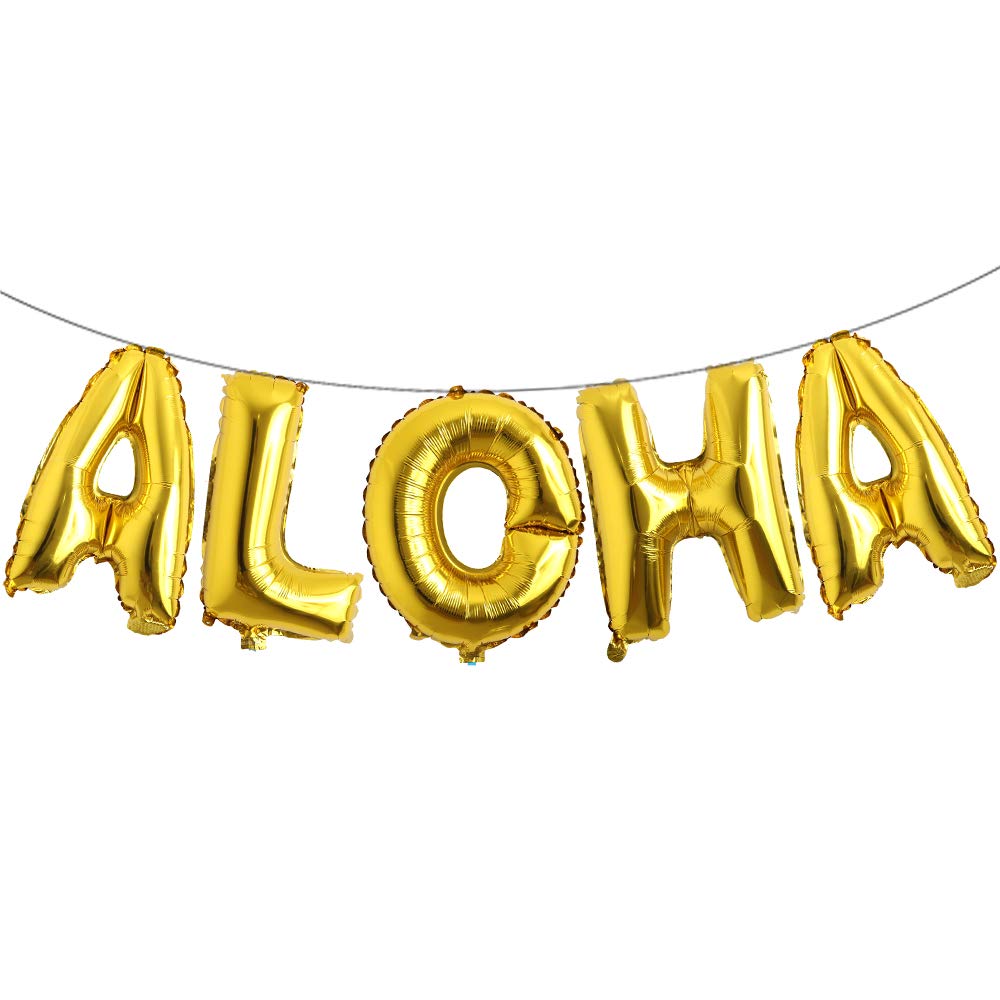 Photo 1 of 16 inch Tropical Hawaii Party Decorations Balloons Banner Aloha Foil Balloon Wedding Birthday Party Supplies (ALOHA Gold)