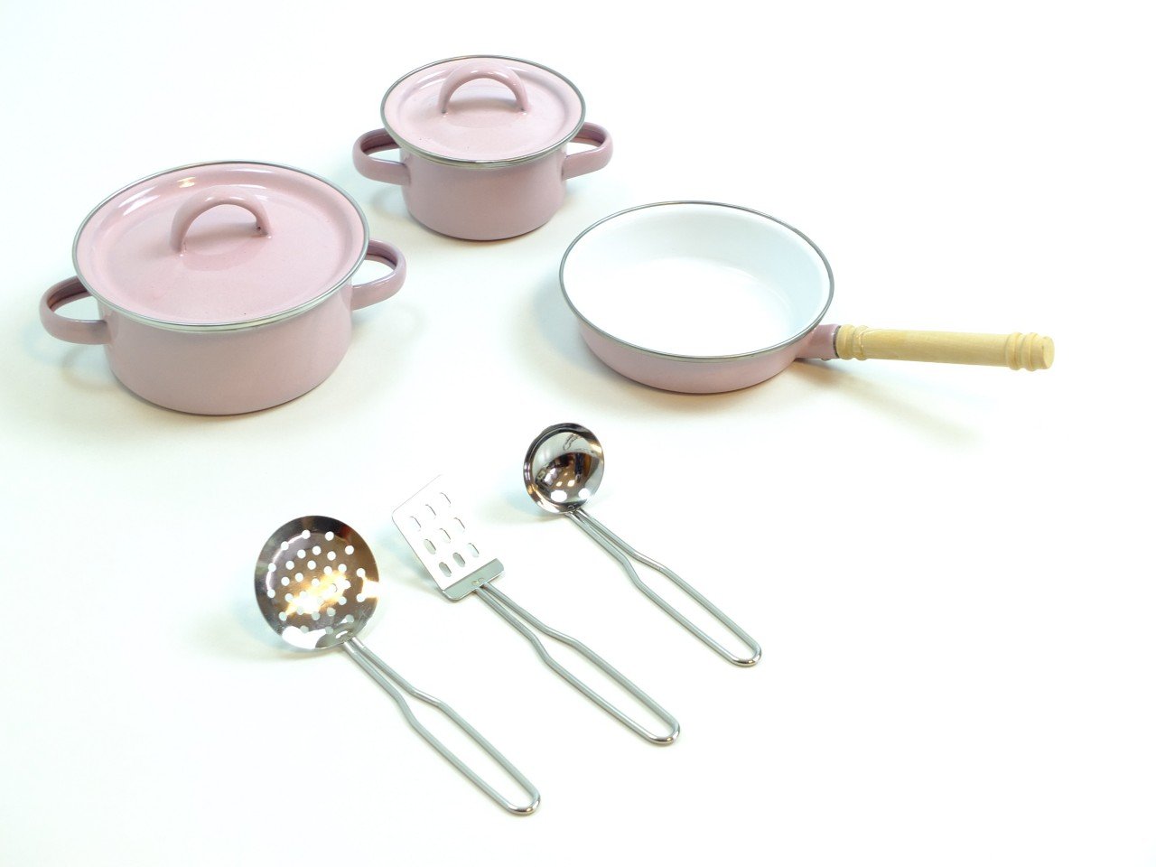 8-teiliges Koch-Set für Kinderküchen / 2 Töpfe, 1 Pfanne, 3 Kochhelfer