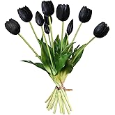 Kainonnan 10 Pcs Fake Tulips Tulips Artificial Flowers Real Touch Fake Flowers Artificial Flower Bouquet for Home Table Party Wedding Decoration(Black)