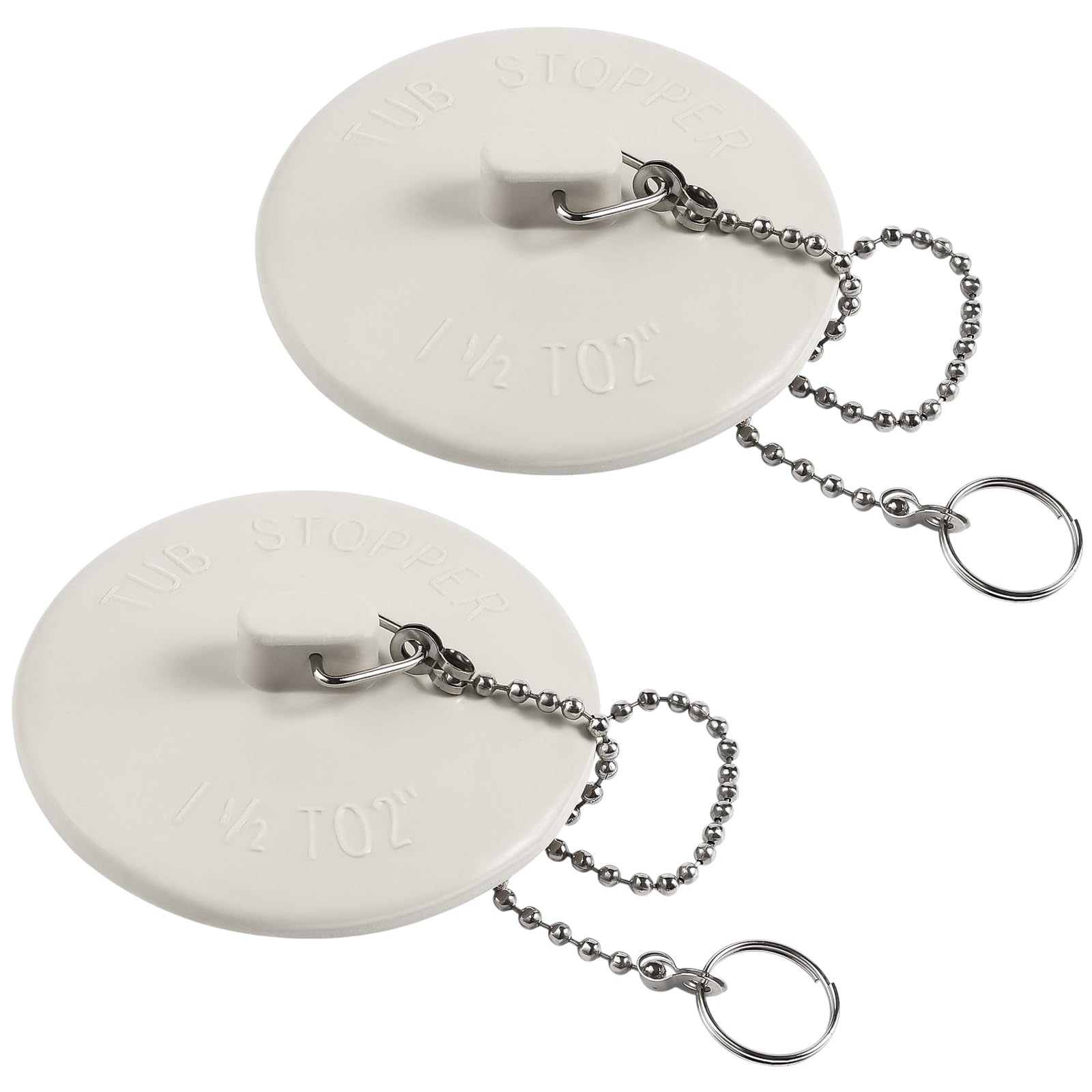 Photo 1 of 2 Packs Tub Stopper, Bathtub Stoppers with 15" Stainless Steel Beaded Chain, Rubber Drain Plug Suitable for 1.5" to 2" Bathroom, Kitchen, Laundry Sink