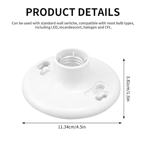 4PCS MEDIUM BASE E26 LAMPHOLDER, 660W 250V KEYLESS TOP LAMP HOLDER CEILING PHENOLIC LIGHT BULB SOCKET INCANDESCENT FLUORESCENT CFL PART ACCESSORIES, WHITE