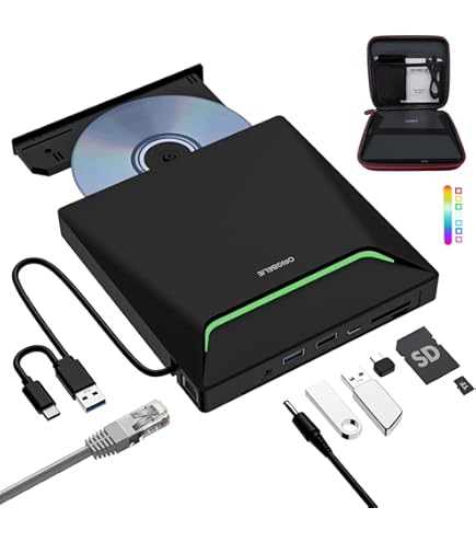 ②エメラルド　DELL USB DVD Drive ORIGBELIE External CD DVD Drive, Ultra Slim CD Burner USB